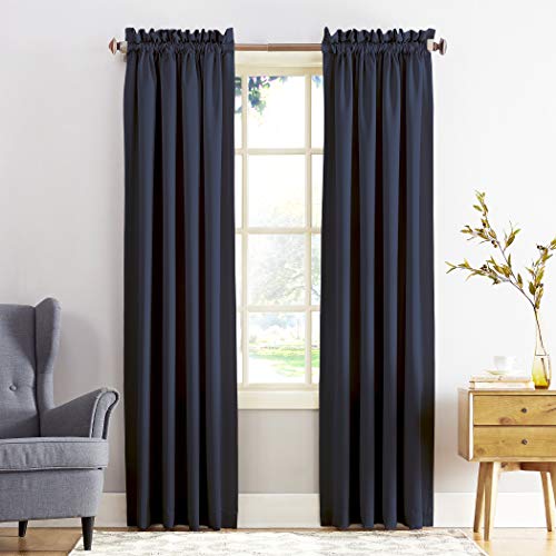 Sun Zero Barrow Energy Efficient Rod Pocket Curtain Panel, 54" x 84", Navy Blue, One Panel