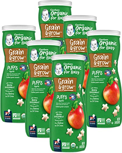 Gerber Organic Puffs Snack, Apple, 6 Count