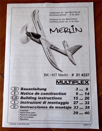 Merlin BK/KIT Merlin #21 4237 Multiplex (Radio Controlled Model Airplane) Manual