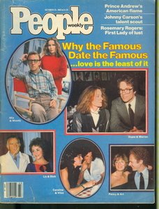 People Magazine - Prince Andrew and Koo Stark - Woody Allen & Mia Farrow on Cover - Elizabeth Taylor & Richard Burton - Vintage Ad for Dynasty - Broadway Musical Cats - Johnny Carson (October 25, 1982)