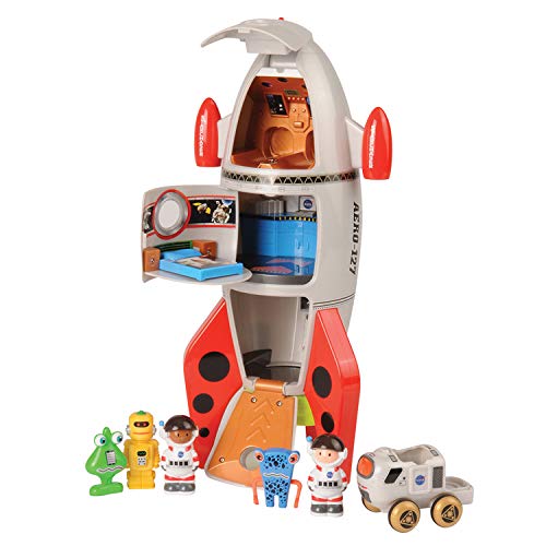 Book Cover CP Toys by Constructive Playthings - Space Mission Rocket Ship 7-Piece Playset - Features Animation and Sounds for Exciting Pretend Play - Ages 3+