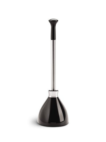 Book Cover simplehuman Toilet Plunger with Holder, Stainless Steel, Black