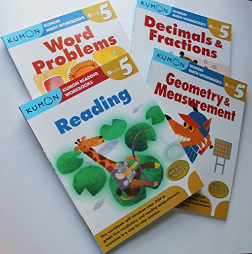 Book Cover Kumon Grade 5 Math + Verbal workbooks (4 books) - Reading, Decimals & Fractions, Geometry & Measurement and Word Problem