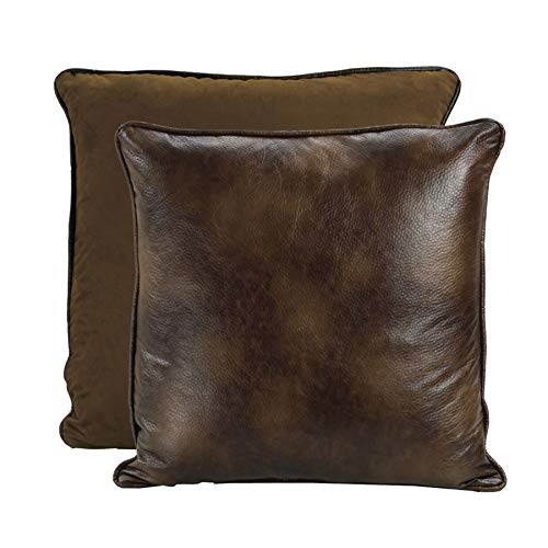 Book Cover Paseo Road by HiEnd Accents | Brown Faux Leather Reversible Euro Pillow Sham, 27x27 inch, Rustic Cabin Lodge Western Euro Pillow Covers