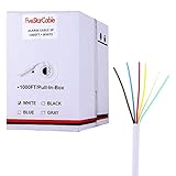 FiveStarCable 22-6 1000 Ft 22 AWG 6 Conductors Alarm Security Wire 22/6 22-6 Security Cable Alarm Audio Power Bulk Cable White