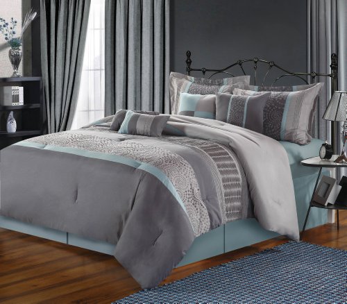 Chic Home 8-Piece Euphoria Embroidered Comforter Set, Queen, Grey