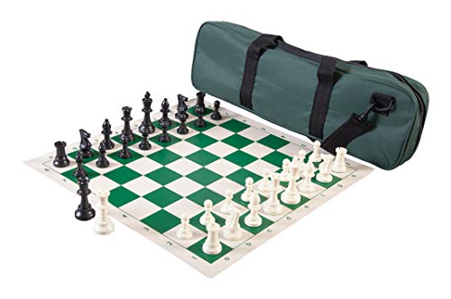 Book Cover Heavy Tournament Triple Weighted Chess Set Combo - Forest Green