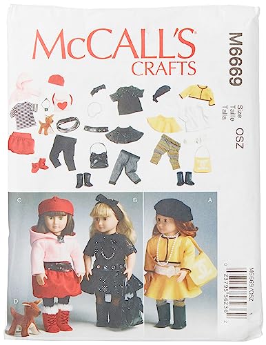 McCall Patterns M6669 Clothes for 18-Inch Doll/Accessories and Dog Sewing Template