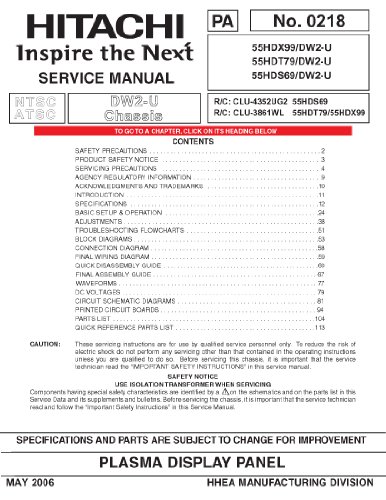 Hitachi 55HDT79 service manual