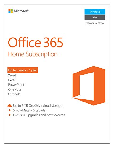 Book Cover Microsoft Office 365 Home | 1-year subscription, 5 users, PC/Mac Key Card