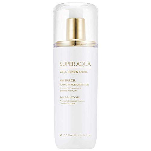 MISSHA Super Aqua Snail Essential Moisturizer 130ml-Snail slime extract and Botanical stem cell extract to prevent and recover skin damage and strengthen skin barrier to minimize skin irritation