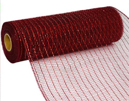 10 inch x 30 feet Deco Poly Mesh Ribbon (Metallic Burgundy and Red Foil) : RE130161
