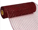 10 inch x 30 feet Deco Poly Mesh Ribbon (Metallic Burgundy and Red Foil) : RE130161