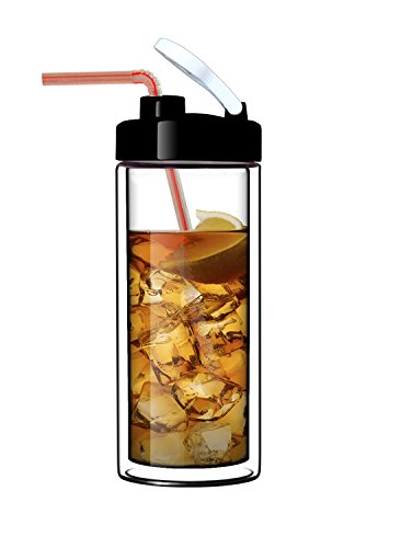 Sun's Tea Glass Double-Wall Tumbler (TM) | 18oz Travel Mug with Lid | Ultra Clear (See-Thru) Borosilicate Glass
