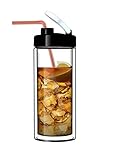 Sun's Tea Glass Double-Wall Tumbler (TM) | 18oz Travel Mug with Lid | Ultra Clear (See-Thru) Borosilicate Glass