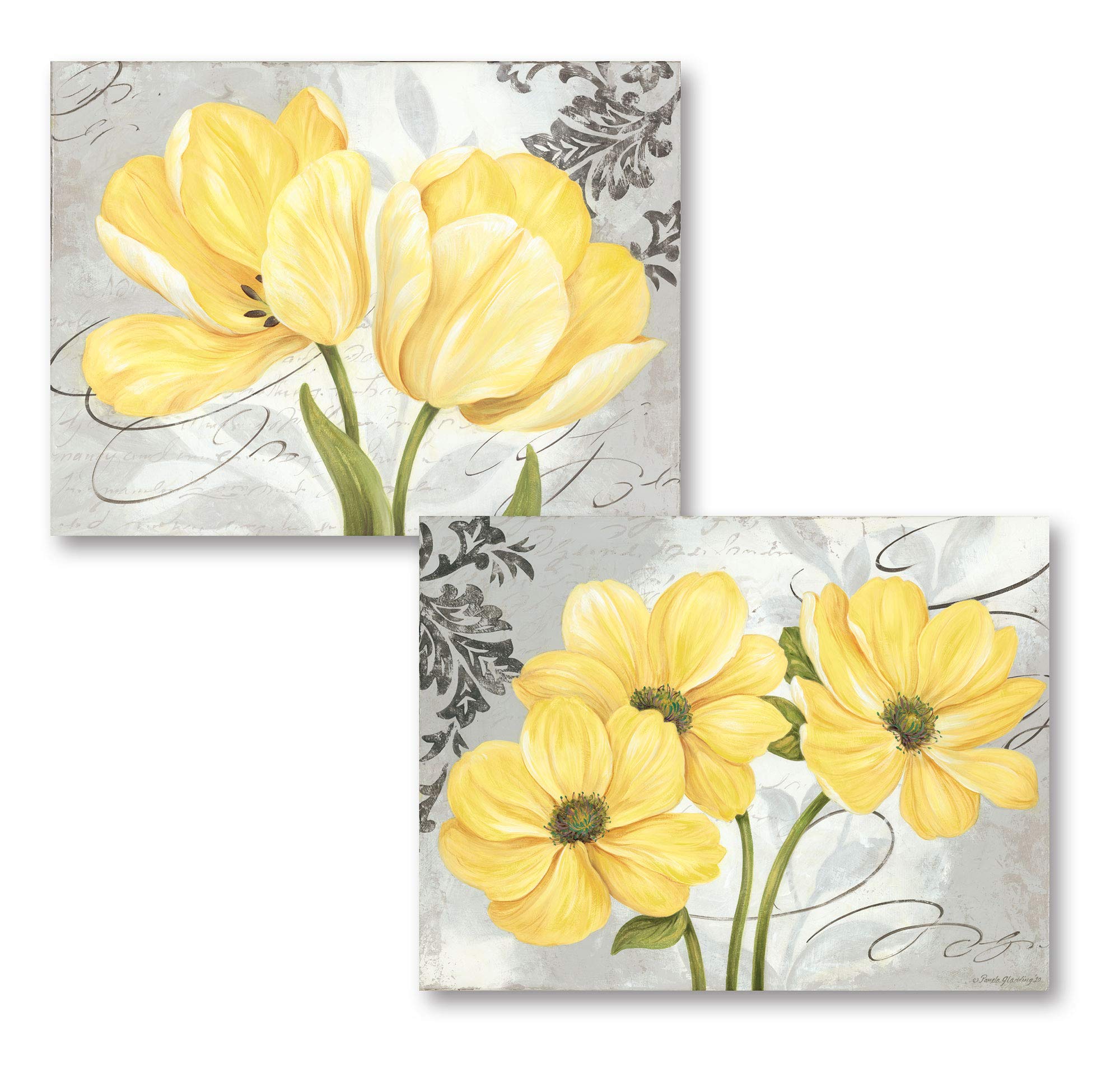 Book Cover Beautiful Grey & Yellow Blooming Flower Prints; Two 16x12 Unframed Paper Posters Two 16 x 12 in Poster Prints