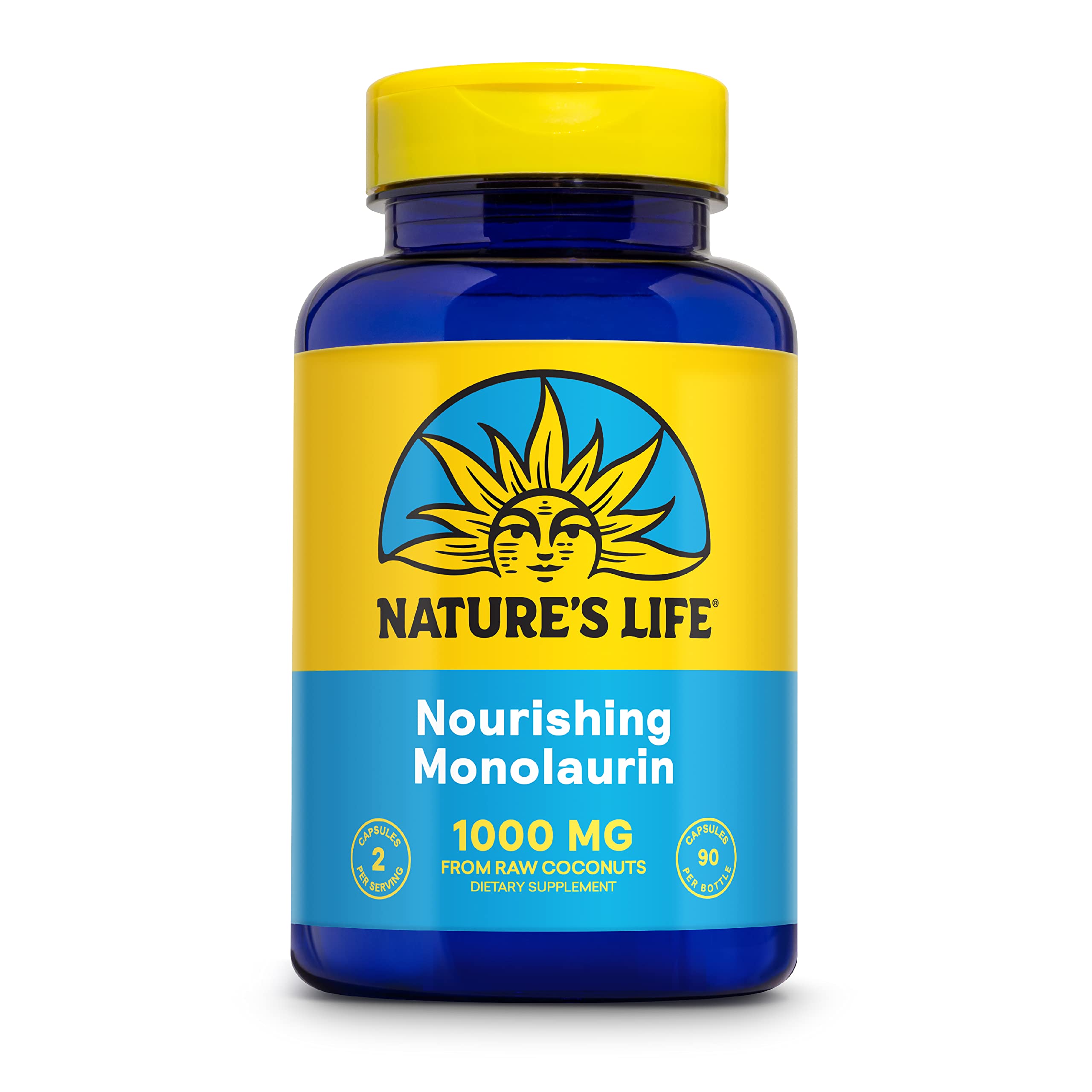 Nature's Life Monolaurin Capsules, 1000 mg | Vegetarian | Support for Healthy Immune Function & Digestion | Optimal Wellness Benefits | 90 ct 90 Count (Pack of 1)