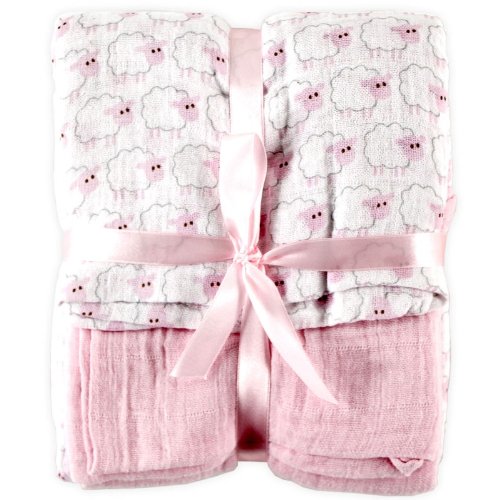 Book Cover Hudson Baby Unisex Baby Cotton Muslin Swaddle Blankets, Pink Sheep 2-Pack, One Size