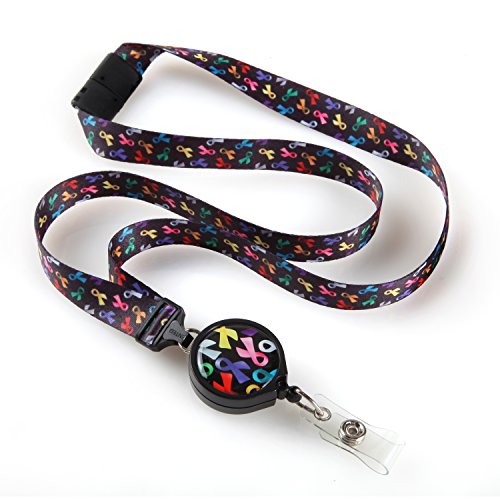 Ribbons of Hope Multi Color Cause Ribbon ID Lanyard with Retractable Badge Reel