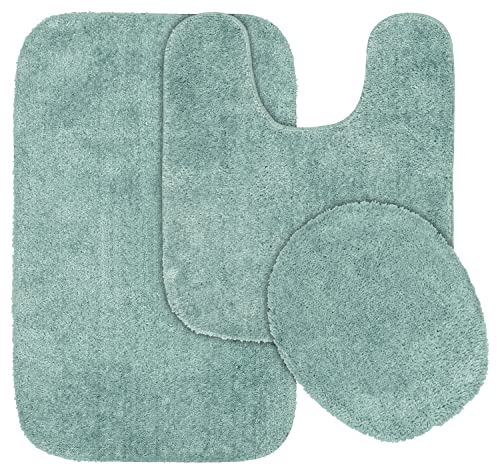 Garland Rug 3-Piece Traditional Nylon Washable Bathroom Rug Set, Seafoam
