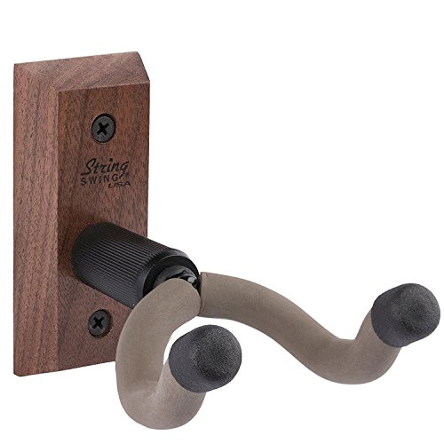 Book Cover String Swing CC01K-BW Guitar Hanger and Guitar Wall Mount Bracket Holder for Acoustic and Electric Guitars Black Walnut