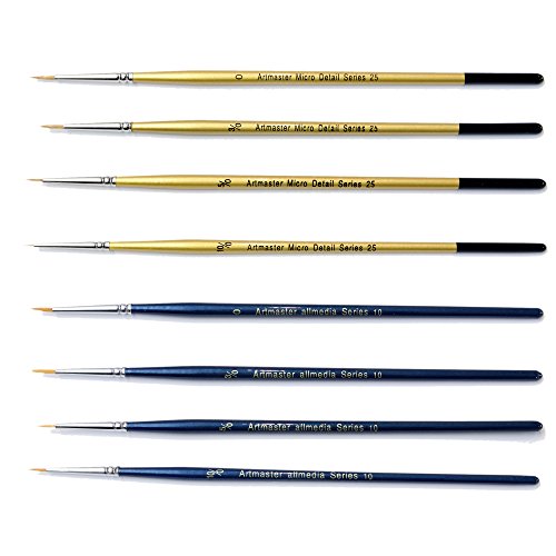 Artists & Modelmakers Extra Fine Detail Brush Set of 8 by ArtMaster