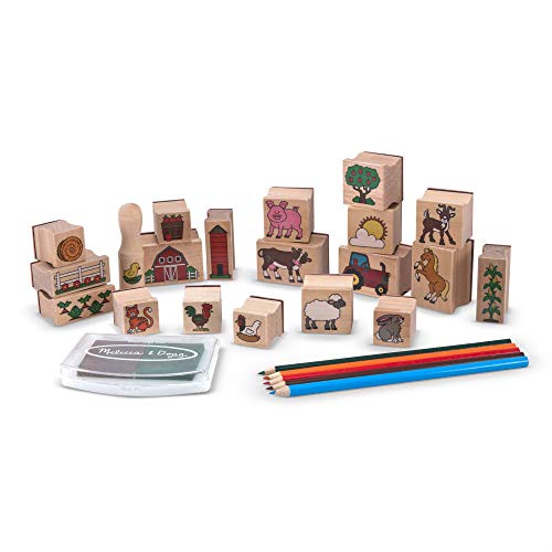 Book Cover Melissa & Doug Stamp-a-Scene Wooden Stamp Set: Farm - 20 Stamps, 5 Colored Pencils, and 2-Color Stamp Pad