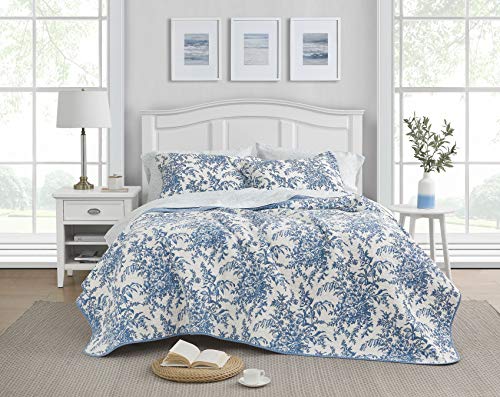 Book Cover Laura Ashley Home - Queen Quilt Set, Reversible Cotton Bedding with Matching Shams, Lightweight Home Decor for All Seasons (Bedford Delft Blue, Queen)