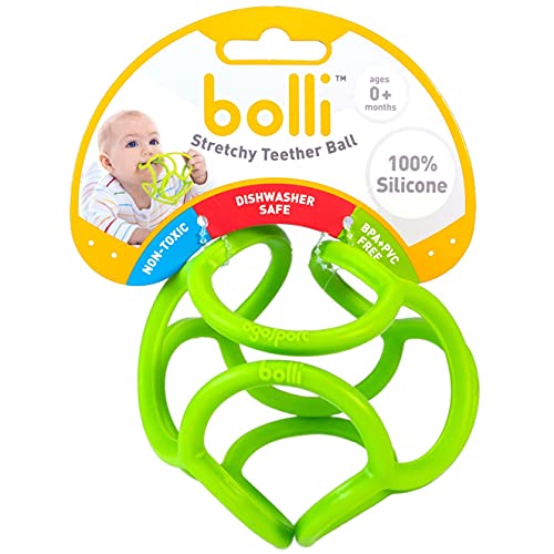 Book Cover OgoBolli Teething Ring Tactile Sensory Ball Toy for Babies & Kids - Stretchy, Soft Non-Toxic Silicone - Ages 3 Months and up - Green
