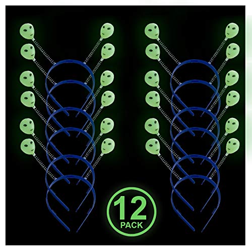 Alien Headbands- 12 Pack Antenna Headbands- Alien Boppers with Special Glow in The Dark Effect- Outer Space Party Favors by Funny Party Hats