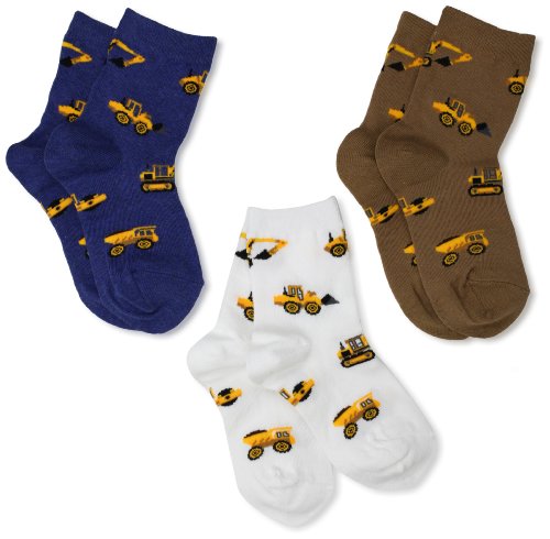 Jefferies Socks Little Boys' Construction Triple Treat Socks 3 Pair Pack, Putty, Small