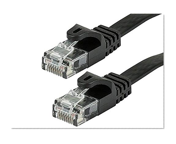 Monoprice Cat5e Ethernet Patch Cable - Network Internet Cord - RJ45, Flat,Stranded, 350Mhz, UTP, Pure Bare Copper Wire, 30AWG, 1ft, Black