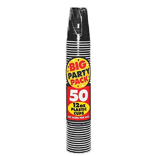 Big Party Pack Jet Black Plastic Cups | 12 oz. | Pack of 50 | Party Supply