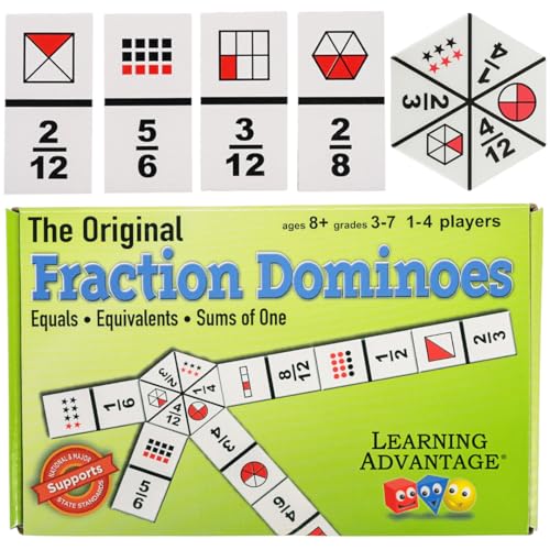 LEARNING ADVANTAGE The Original Fraction Dominoes | Homeschool Learning Fraction Game | 45 Dominoes | Math Manipulative for Kids | Teach Equivalents, Addition and Subtraction