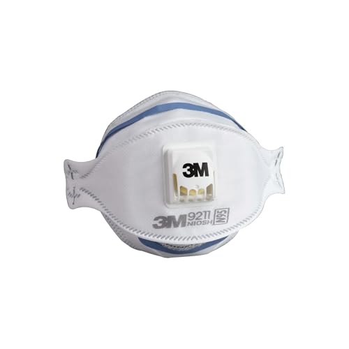 3M Aura Particulate Disposable Respirator 9211+ with Cool Flow Valve, N95, Smoke, Grinding, Sanding, Sawing, Sweeping, Woodworking, Dust, 10/Pack