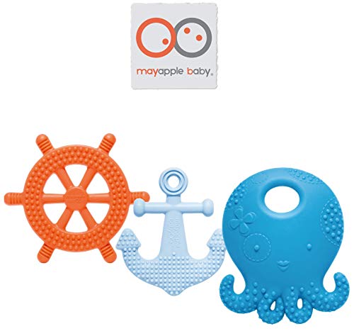 Mayapple Baby | Suri The Octopus & Friends Baby Teethers | 3-Stage Teething Toys, Silicone | Blueberry Color Set - 3 Teethers | Award-Winning, Patented