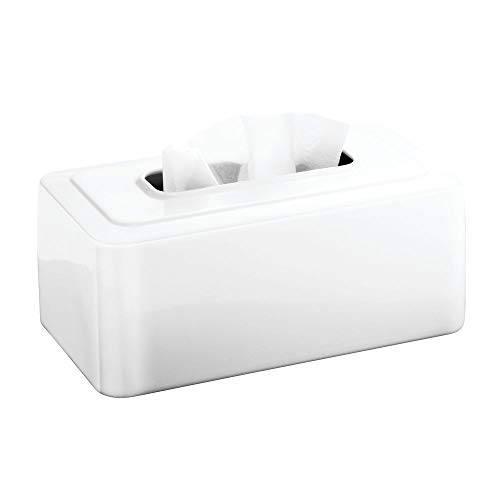 iDesign Olivia Metal Facial Tissue Box Cover, Boutique Container for Bathroom Vanity Countertops, 10.2" x 5.54" x 4.26", White