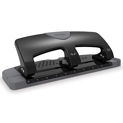 Book Cover Swingline 3 Hole Punch, Desktop Hole Puncher 3 Ring, SmartTouch Metal Paper Punch, Home Office Supplies, Portable Desk Accessories, 20 Sheet Punch Capacity, Low Force, Black/Gray (74133)