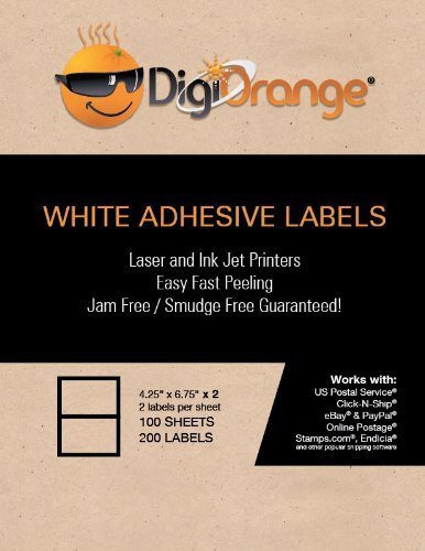 DigiOrange 200 Rounded Corners Premium Self Adhesive White Blank Half Page Shipping Labels 4.25" x 6.75" for Laser Inkjet Printer Same Size as Stamps.com
