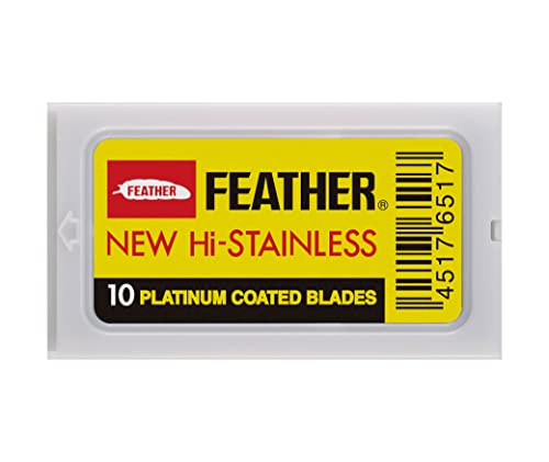 Feather Double Edge Safety Razor Blades - (50 Count) - Platinum Coated Hi-Stainless Steel Razor Blades - Fits Most Safety Razors - Super Sharp for Close Shaves - Made in Japan