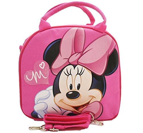 1 X Disney Minnie Mouse Lunch Box Bag with Shoulder Strap and Water Bottle