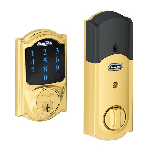 SCHLAGE BE469NX Camelot Electronic Touchscreen Deadbolt C Keyway with 12344 Latch 10116 Strike Bright Brass Finish