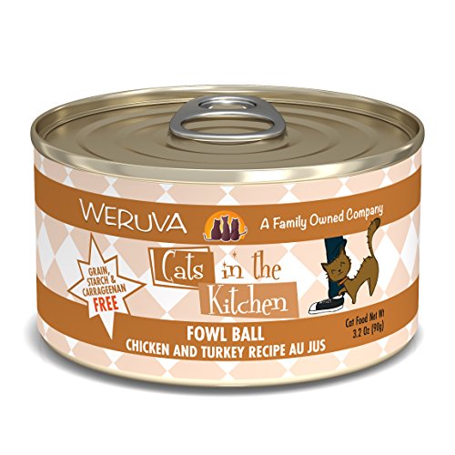 Weruva Cats in the Kitchen, Fowl Ball with Chicken & Turkey Au Jus Cat Food, 3.2oz Can (Pack of 24)