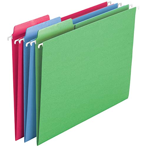 Book Cover Smead Erasable FasTab Hanging File Folder, 1/3-Cut Built-in Tab, Letter Size, Assorted Primary Colors, 18 per Box (64031)