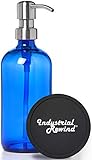 Cobalt Blue Pint Jar Soap Dispenser with Stainless Metal Pump - Blue 16oz Glass Jar Lotion Bottle by Industrial Rewind