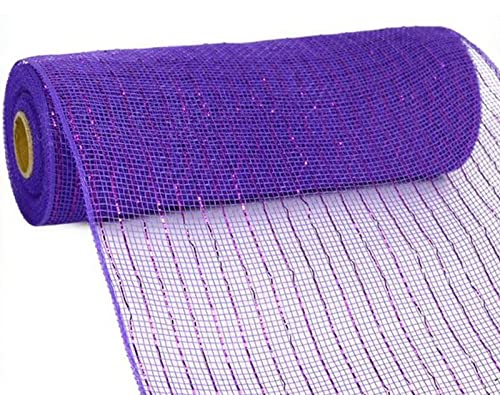 10 Inch x 30 Feet Deco Poly Mesh Ribbon (Metallic Purple with Purple Foil) : RE130123