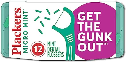 Plackers Micro Mint Dental Floss Picks with Travel Case, 12 Count (Color may vary)
