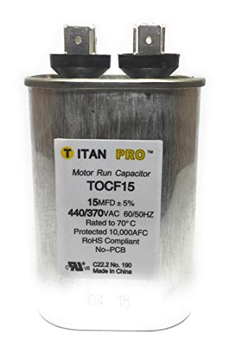 Motor Run Capacitor, 15 MFD, 3-9/16 in. H