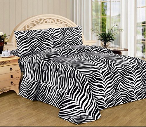 Black White Zebra Print Queen Size Sheet Set 4 Pc Safari Animal Print Bedding