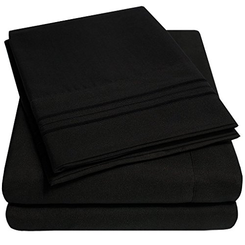 Book Cover 1500 Supreme Collection Bed Sheet Set - Extra Soft, Elastic Corner Straps, Deep Pockets, Wrinkle & Fade Resistant Sheets Set, Luxury Hotel Bedding, Queen, Black